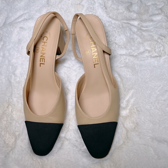 ❤️SOLD❤️CHANEL classic slingbacks beige black 37.5 37.5C - Picture 2 of 9